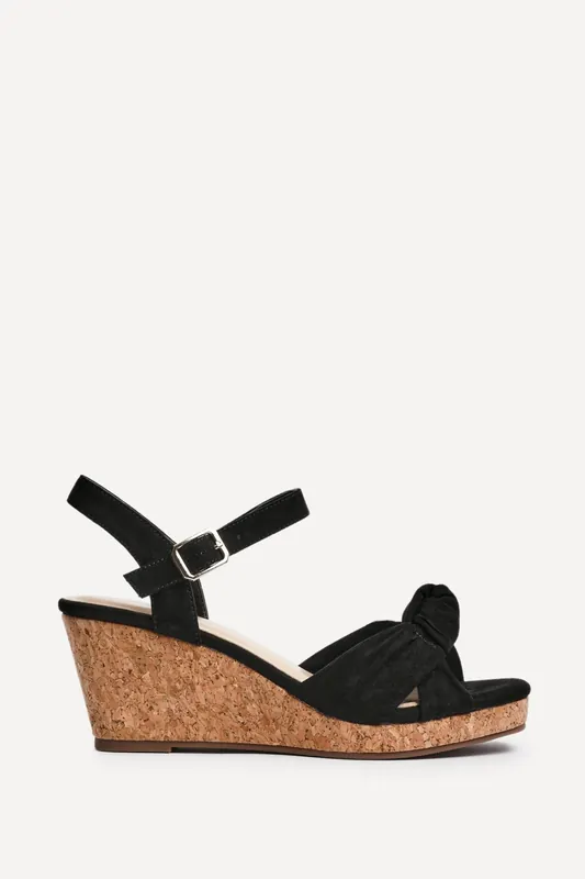 Elyah Black Faux Suede Cork Wedges - Linzi