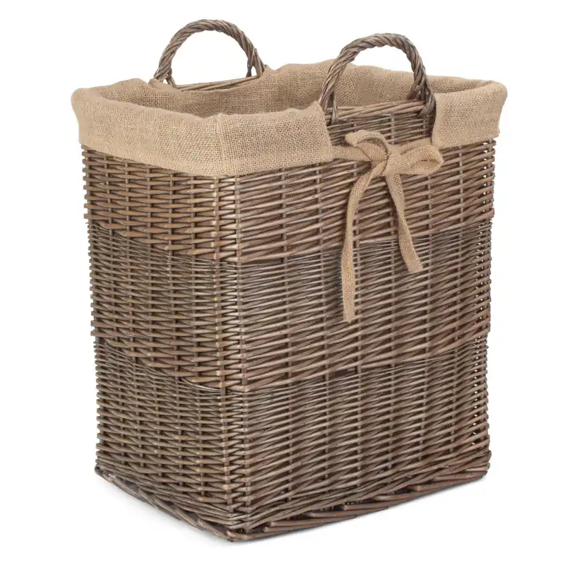 Wicker Rectangular Log Basket with Lining - Red Hamper