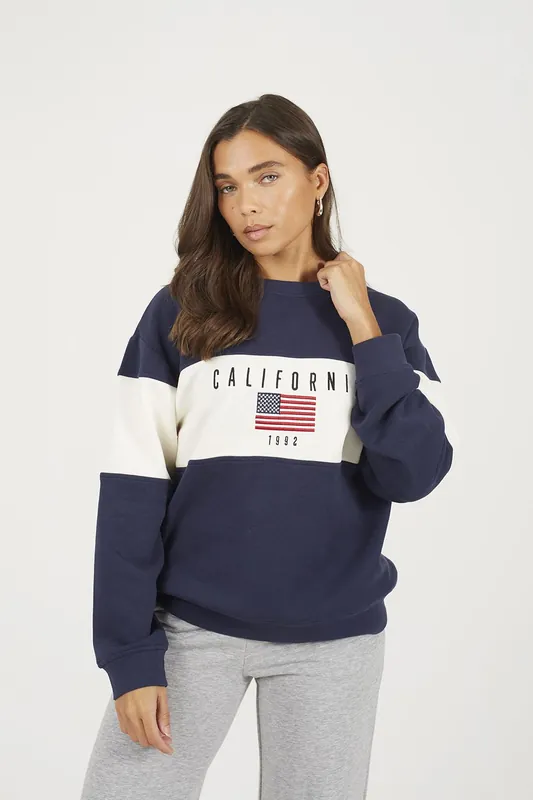 Contrast Stripe Panel Crew Neck Sweatshirt - Brave Soul
