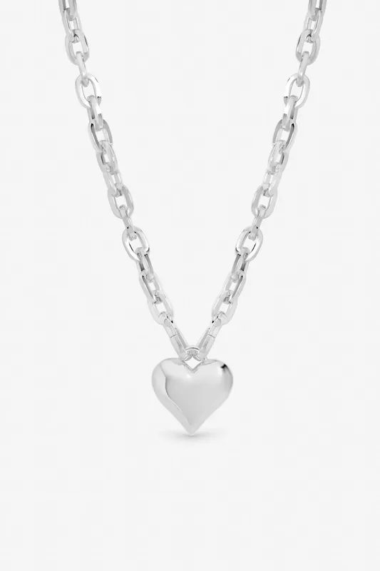 Silver Plated Polished Heart Necklace - Mood