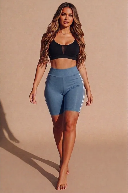 Sky Blue With Black High Waist Biker Shorts – Pack of 2 - Femme Luxe