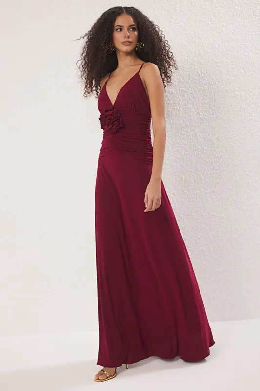 Rose Detail Strappy Maxi Evening Dress - WOVCOR