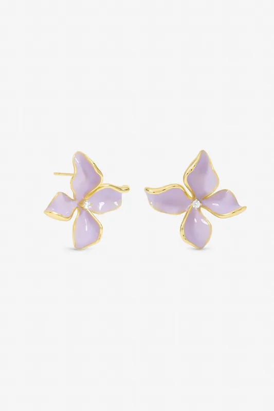 Gold Plated and Purple Petal Flower Earrings - Jon Richard