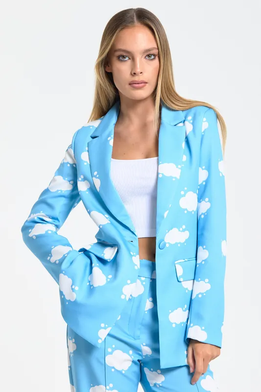 Blue Cloud Print Tailored Blazer - Liquorish