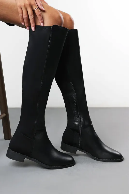 Verity' Faux Leather Stretch Over Knee Flat Riding Boots - Where's That From
