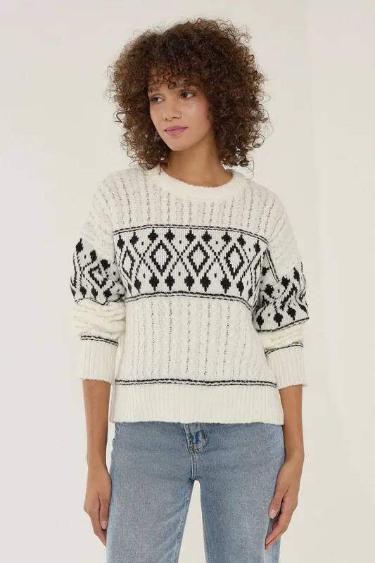 Relaxed Fit Ethnic Knitted Sweater - Hiccup
