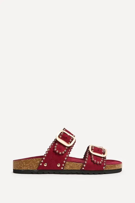 Kelsie Burgundy Double Buckle Sandals - Linzi