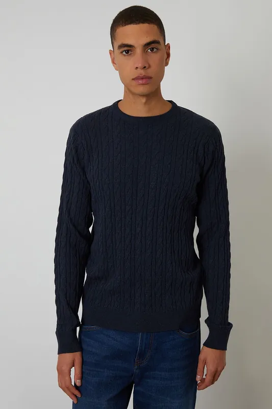 Cable Knit Crew Neck Jumper - Threadbare