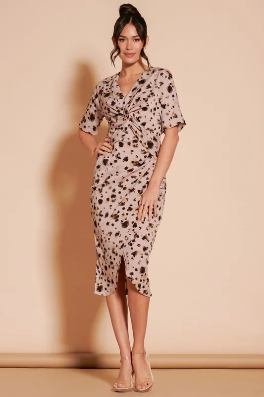 Print Twist Front Tulip Midi Dress - Jolie Moi