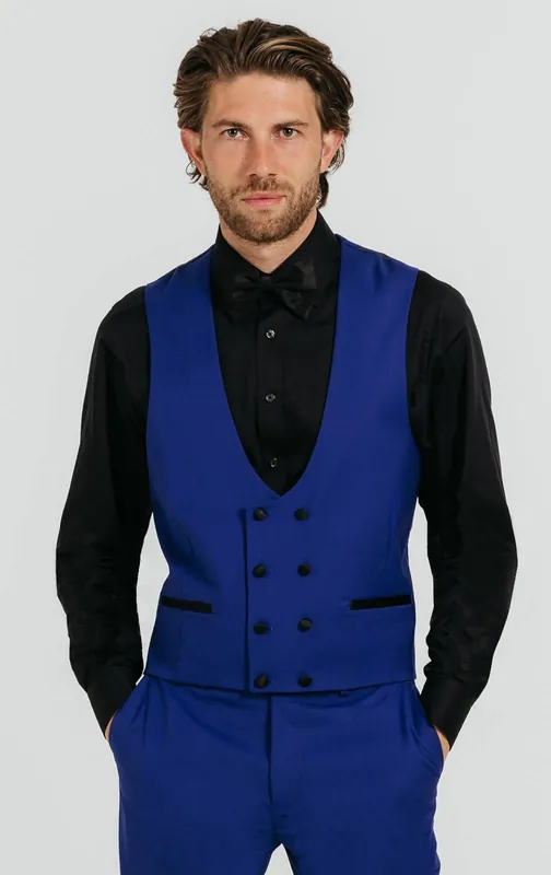 Bright Blue Double Breasted Tuxedo Waistcoat - Dobell