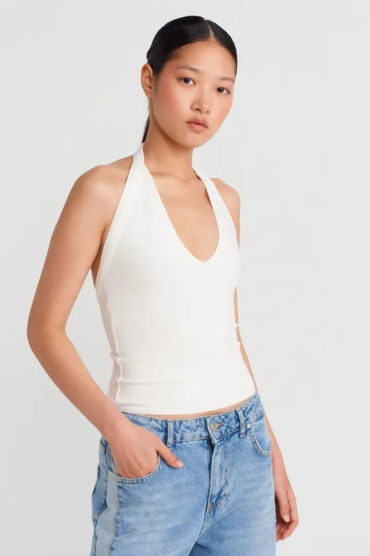 Slim Fit Halterneck Cut-Out Blouse