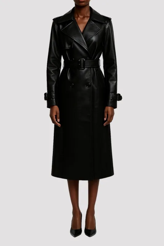 Sophia PU Long Trench Coat - ELLE