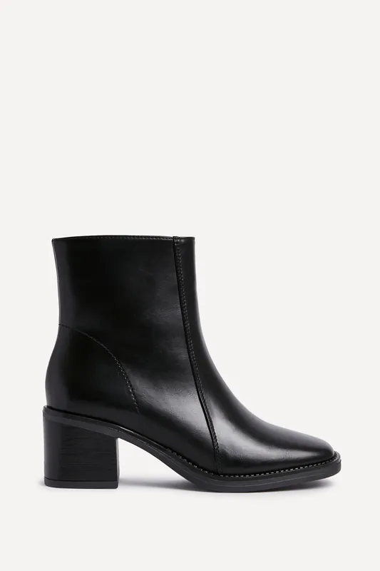 Wander Black Faux Leather Heeled Ankle Boot - Linzi