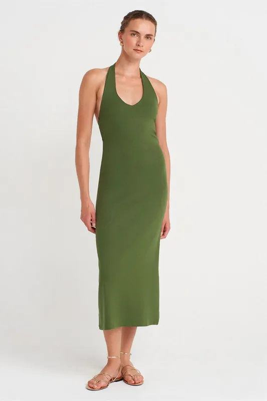 Women's Halter Neck Bodycon Midi Dress - Dilvin