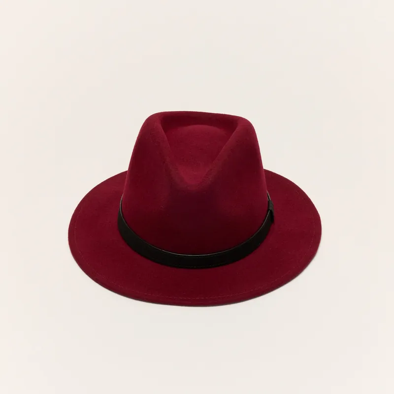 Wool Felt Fedora Hat with Leather Band - Liquorish