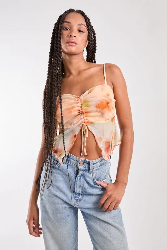 Distressed Mesh Butterfly Cami Top - Pink Vanilla