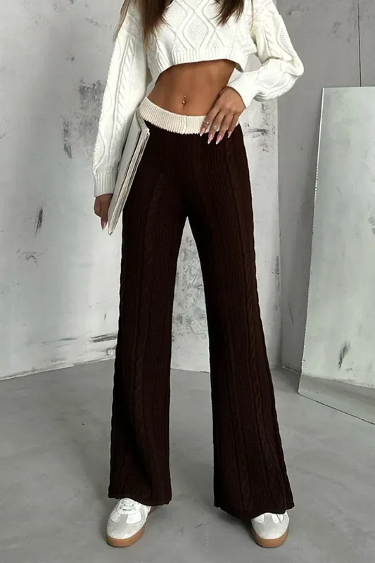 Knitted Mid Rise Wide Leg Trousers - Hiccup