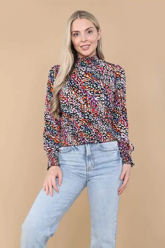 Rainbow Leopard Shirred Waist Cropped Top - Love Sunshine