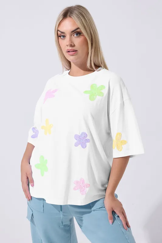Sequin Floral Boxy T-Shirt
