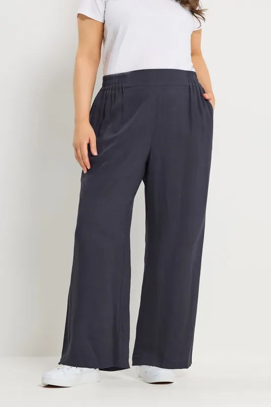 Linen Pull On Wide Leg Trousers - Yours