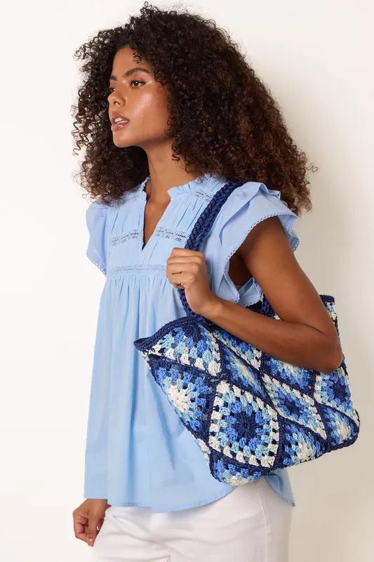 Crochet Simple Tote Bag - Blue Vanilla