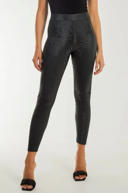 Snake Print Leather Look Leggings - Aftershock London