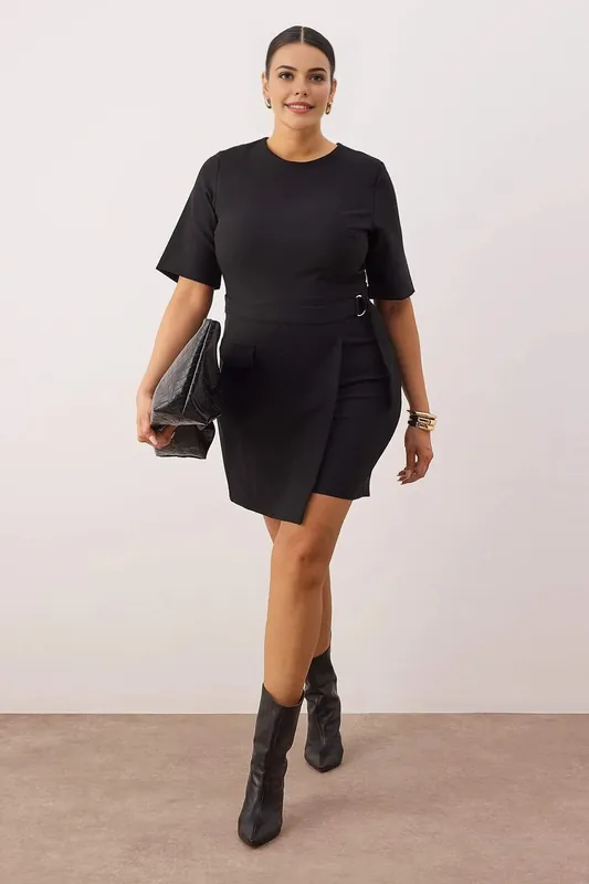 Asymmetric Hem Tailored Mini Playsuit with Short Sleeves - WOVCOR