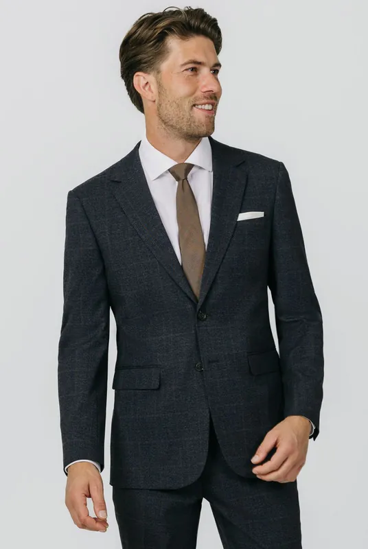 Navy with Rust Check Suit Jacket - Dobell