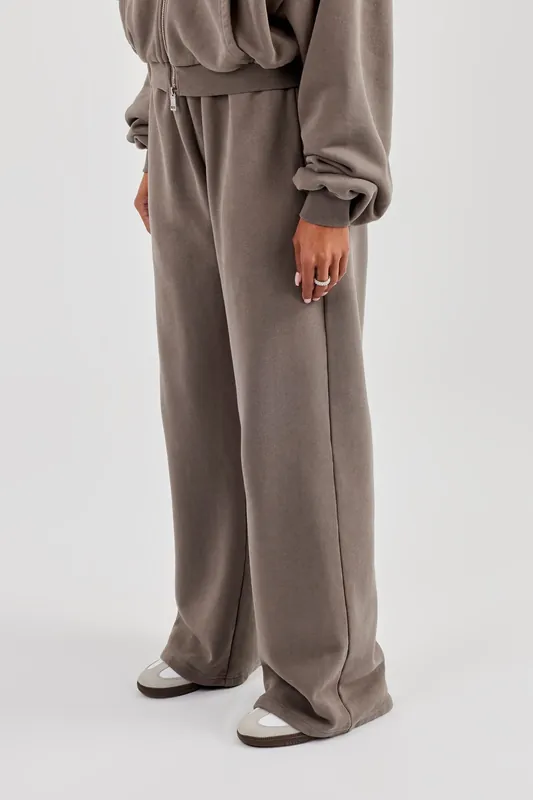 Washed Applique Logo Wide Leg Jogger - Grey