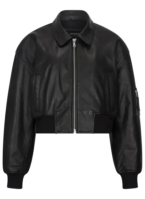 Cropped Bomber Leather Jacket - TruClothing