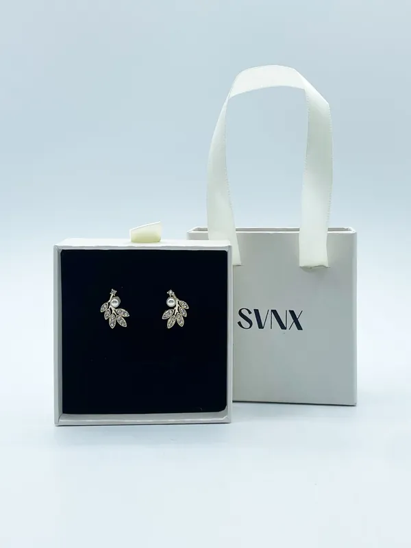 Hanging Leaf with Pearl Earring in Gold - Gift Boxed