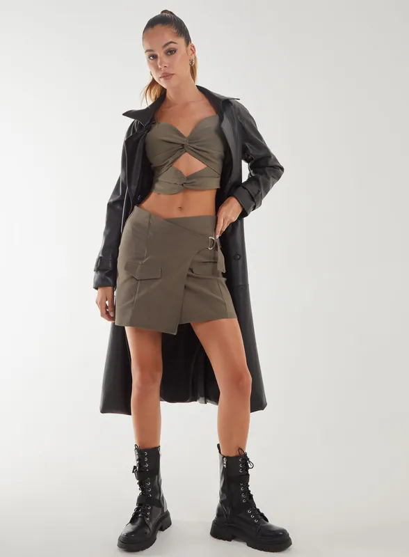 Bengaline Wrap D-Ring Mini Skirt