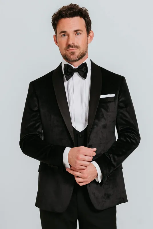 Black Velvet Slim Fit 2 Piece Tuxedo with Shawl Lapel - Dobell