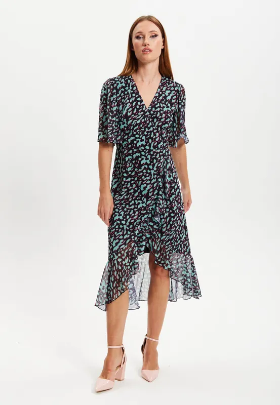 Animal Print Organza Double Breasted Midi Dress - Liquorish
