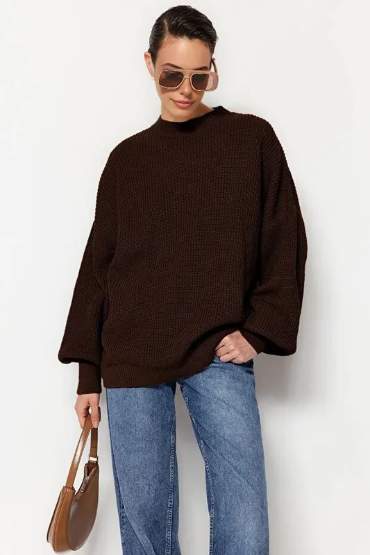 High Neck Oversized Textured Knit Jumper - WOVCOR