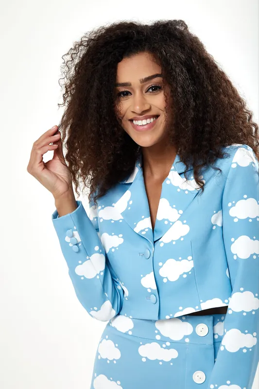 Cloud Print Crop Blazer in Blue - Liquorish