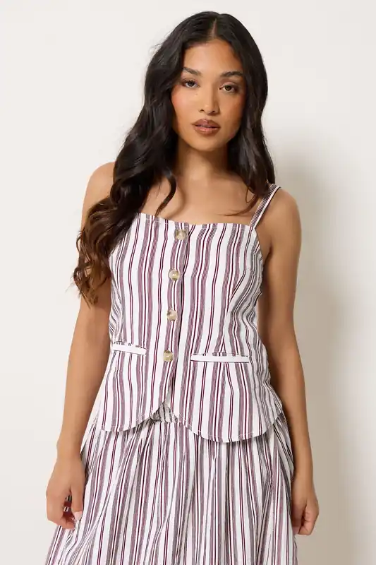 Petite Stripe Button Cami Top - PixieGirl