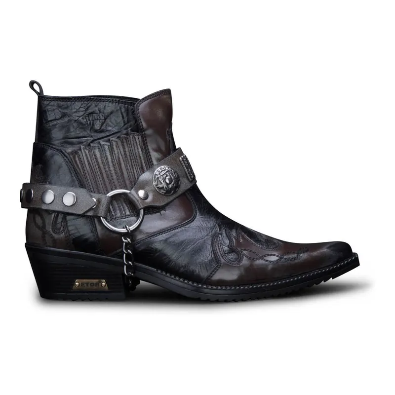 Mens Brown Snakeskin Winklepicker Cowboy Leather Ankle Boots - Infinity Leather