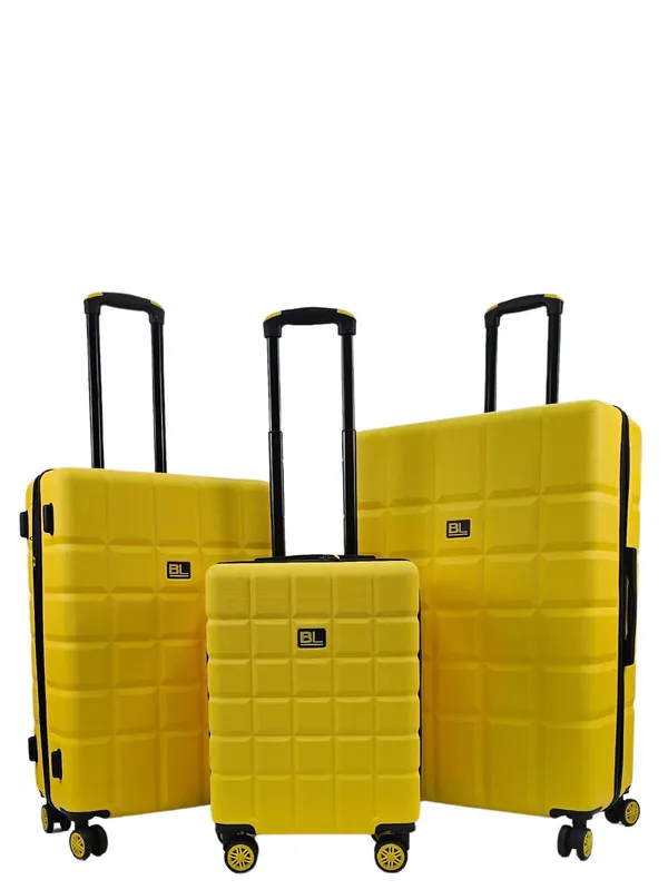 Yellow Hard Shell Classic 8 Wheel Cabin Luggage Case Travel Suitcases - Infinity Leather