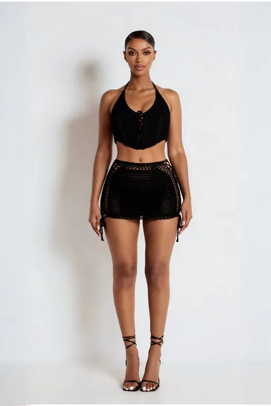The Emani Crochet Set Black - LEMONLUNAR