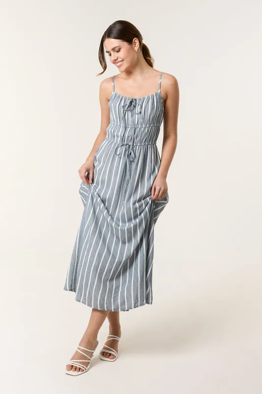 Blue Tie Front Midi Dress - Blue Vanilla