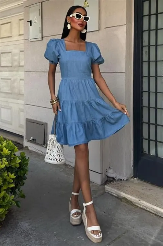 Mini Denim Dress with Bow Detail - Janes