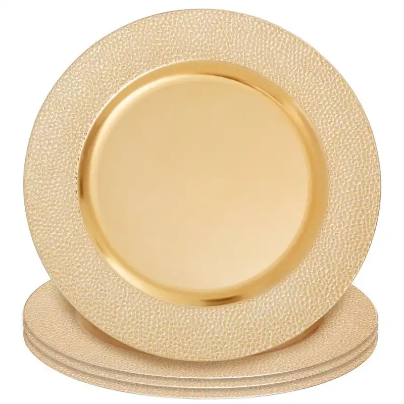 Set of Four 33cm Dia Gold Finish Pebble Effect Charger Plates - Orsina