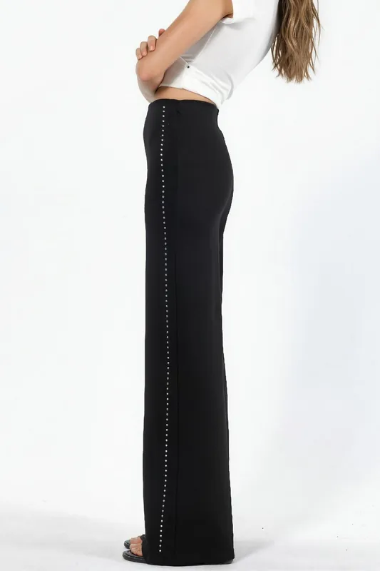 High Waist Straight Leg Pants with Stone Accessory - Hiccup