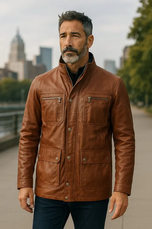 Leather Military Jacket Outwear Trench Coat - Field
