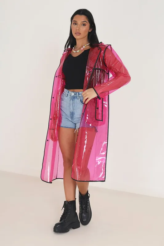 Hooded Longline Rain Mac With Contrasting Binding - Brave Soul