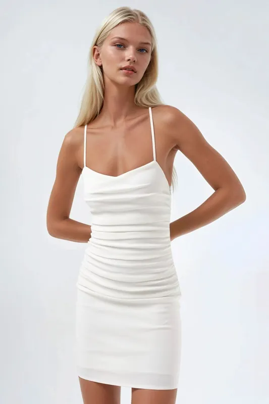 Heart Collar Shirred Mini Dress - Hiccup