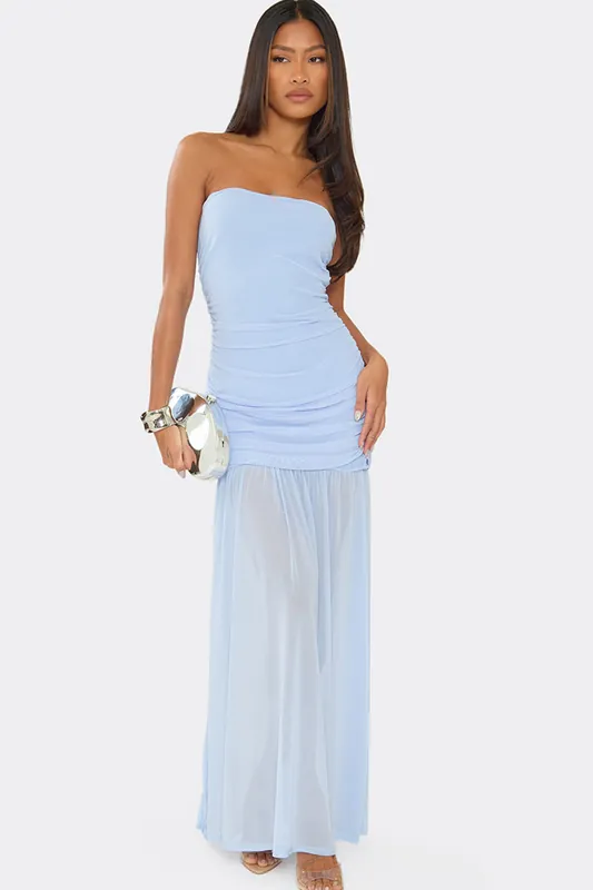 Sleeveless Ruched Mesh Maxi Dress - EGO