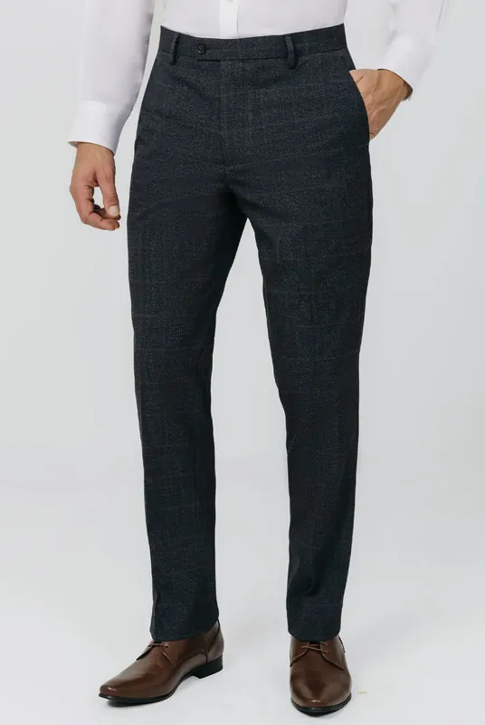 Navy with Rust Check Suit Trousers - Dobell