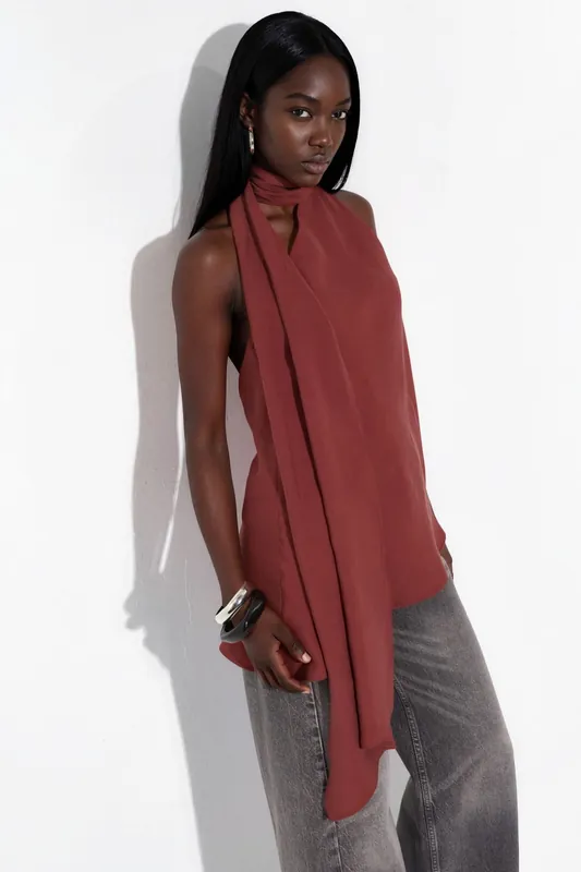 Halter Neck Scarf Detail Top - Hiccup